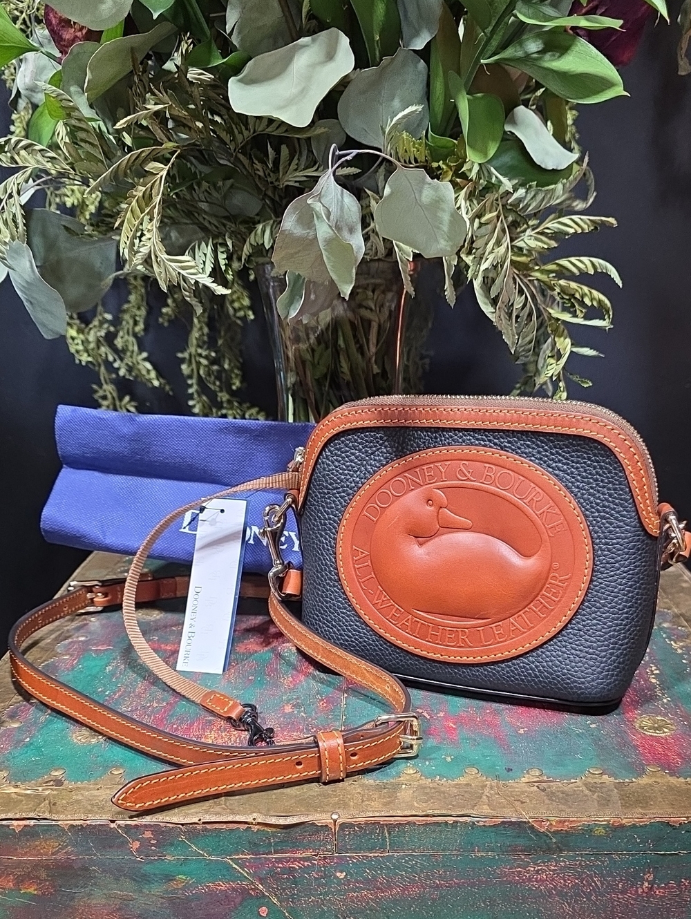 Dooney & Bourke Black and Brown Pebbled Leather Crossbody Bag
